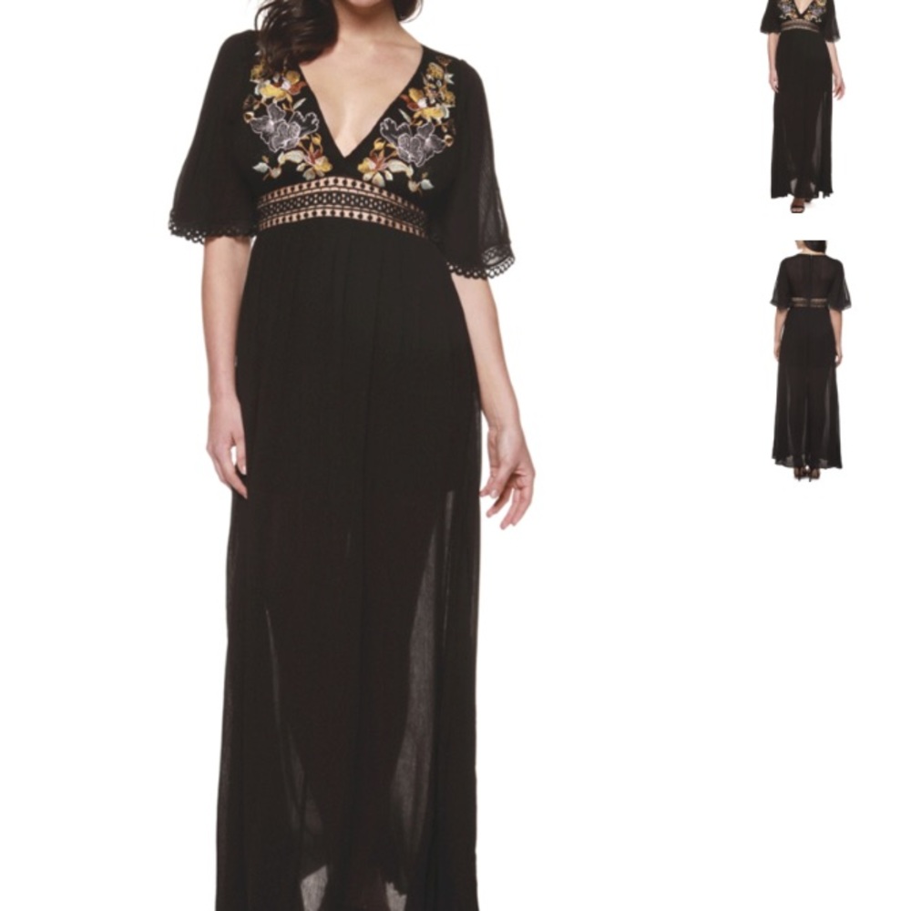 Black dex embroidered maxi dress